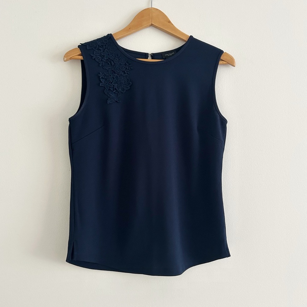Ann Taylor navy sleeveless blouse